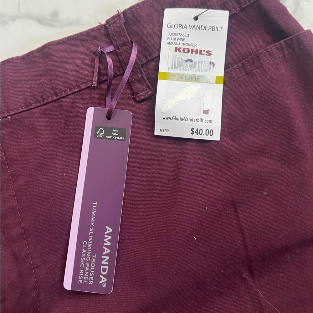 Gloria Vanderbilt Women's Burgundy Chinos - Picture 2 of 4